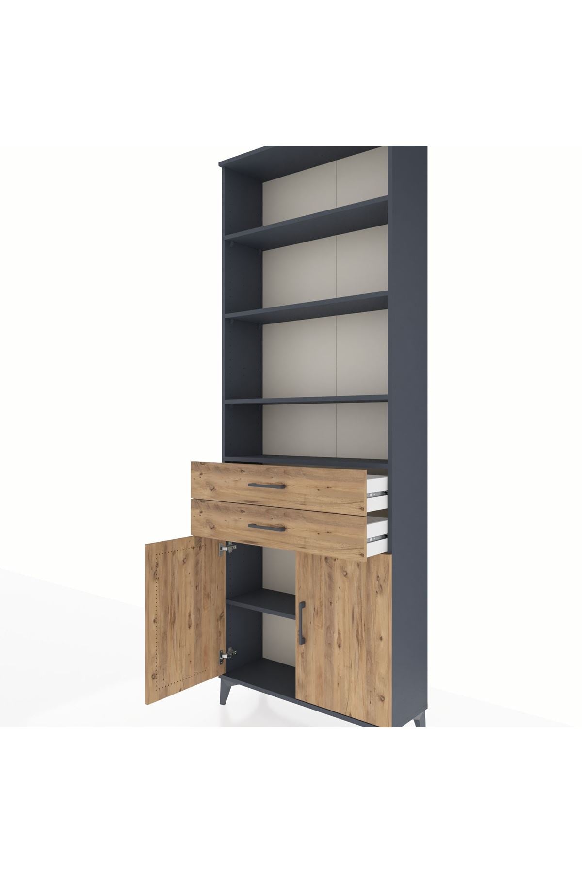 Arges Dolap 5 Raflı 2 Çekmeceli 2 Kapaklı 88x30x243 Antrasit-Çam