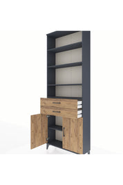 Arges Dolap 5 Raflı 2 Çekmeceli 2 Kapaklı 88x30x243 Antrasit-Çam