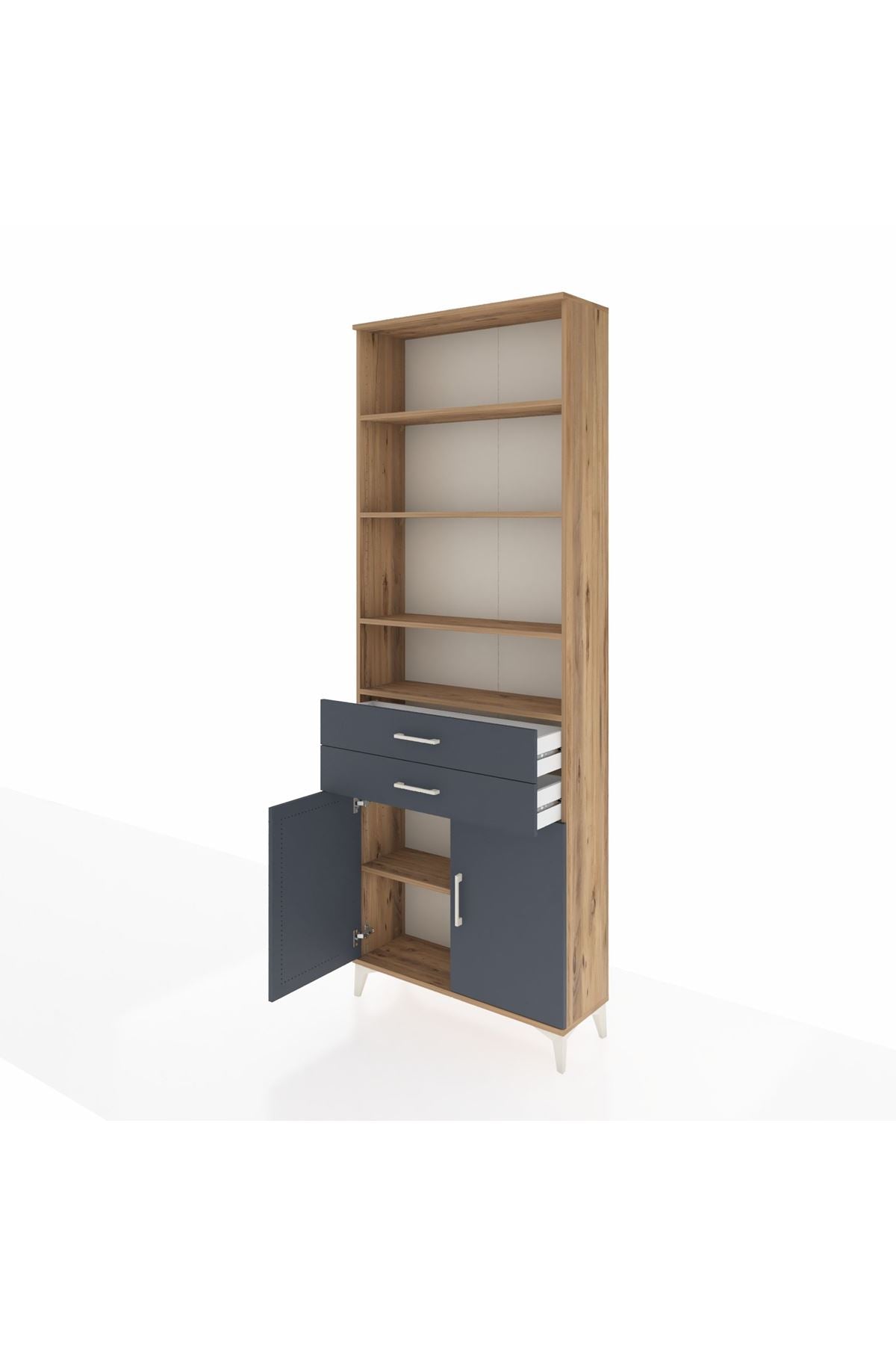 Arges Dolap 5 Raflı 2 Çekmeceli 2 Kapaklı 88x30x243 Çam-Antrasit