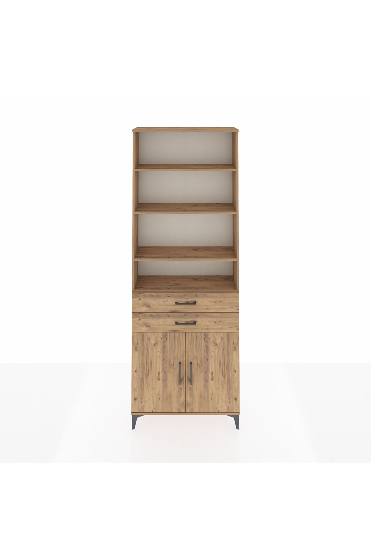 Arges Dolap 5 Raflı 2 Çekmeceli 2 Kapaklı 88x30x243 Çam-Çam
