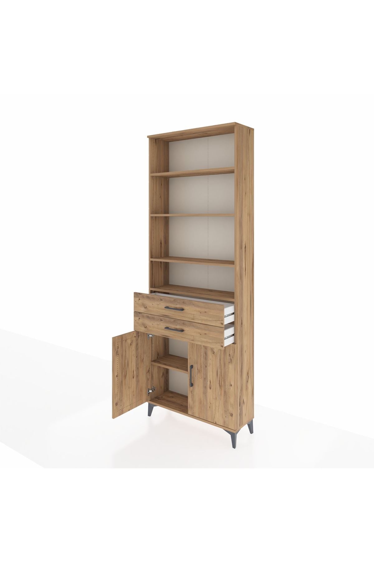 Arges Dolap 5 Raflı 2 Çekmeceli 2 Kapaklı 88x30x243 Çam-Çam