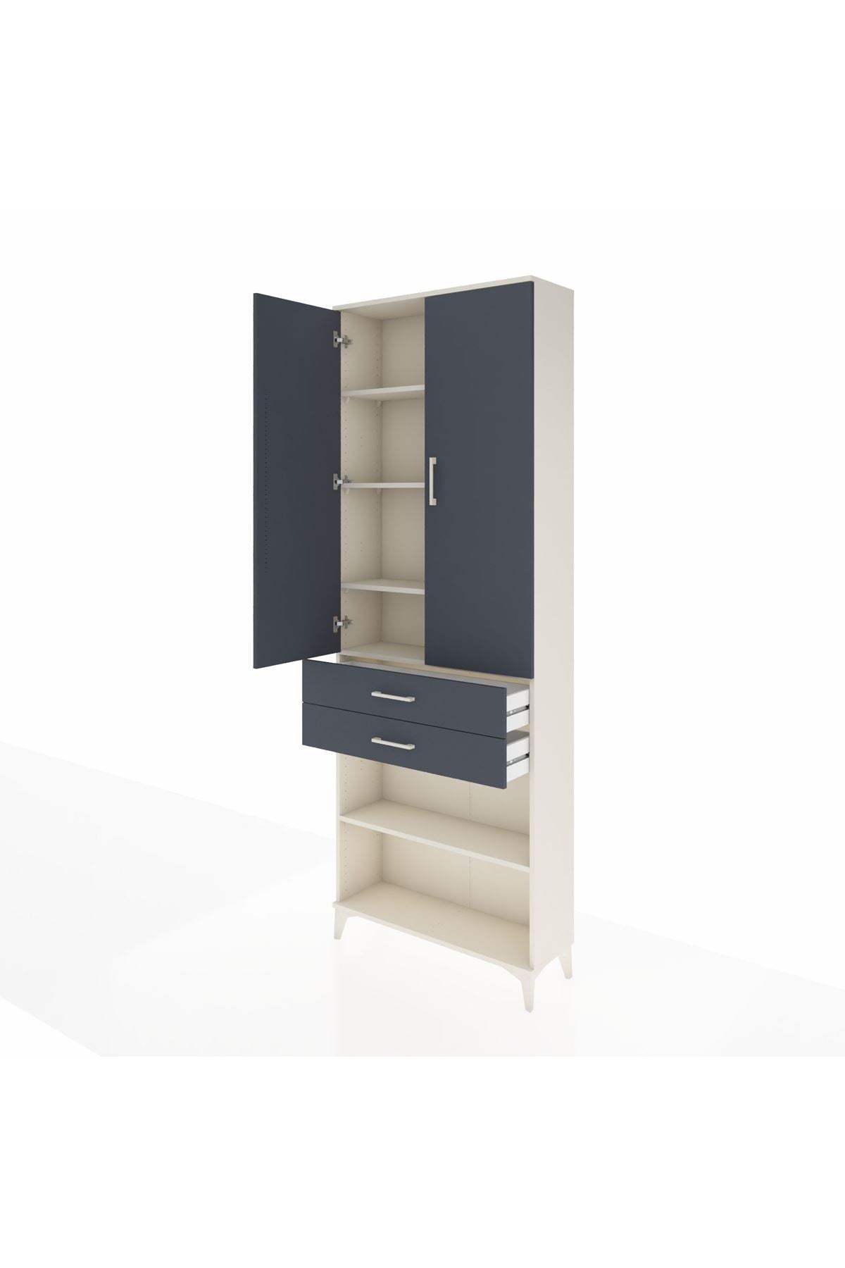 Arges Dolap 5 Raflı 2 Çekmeceli 2 Kapaklı 88x30x243 Aytaşı-Antrasit