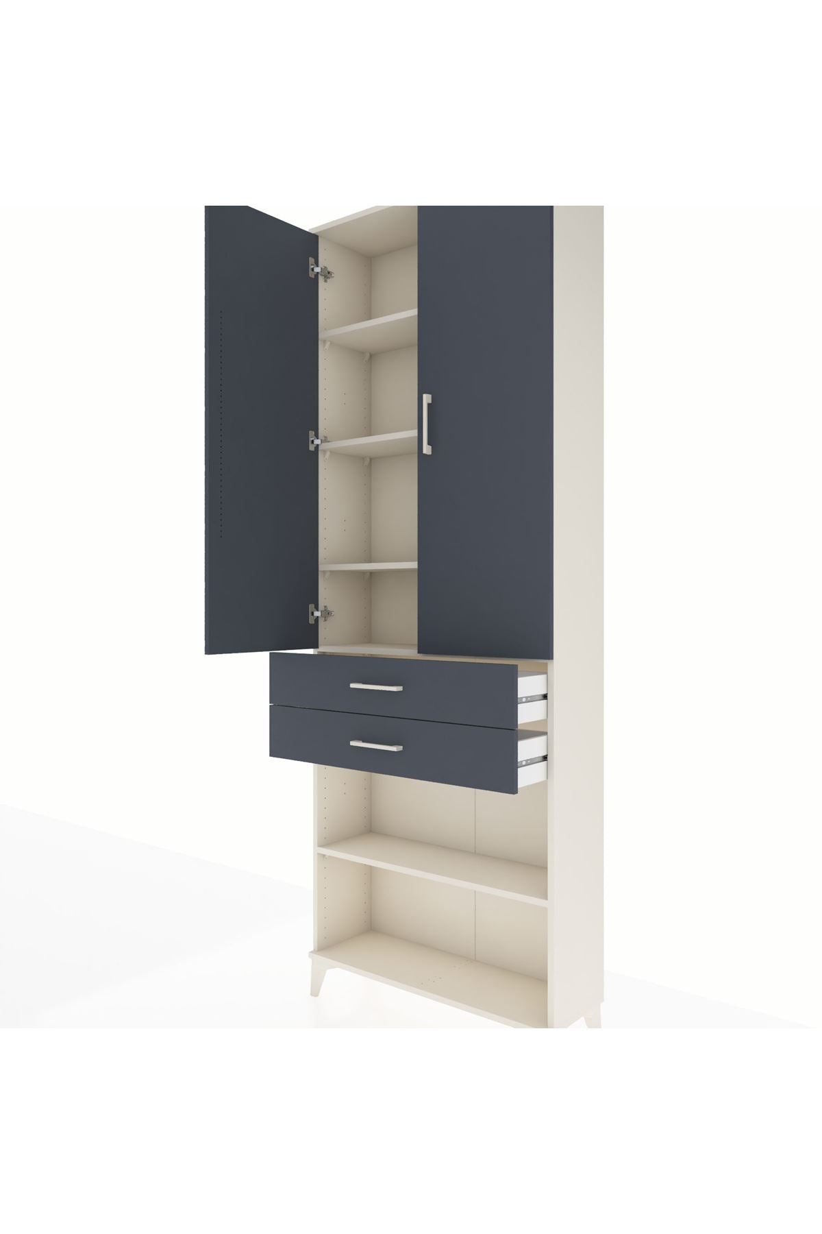 Arges Dolap 5 Raflı 2 Çekmeceli 2 Kapaklı 88x30x243 Aytaşı-Antrasit