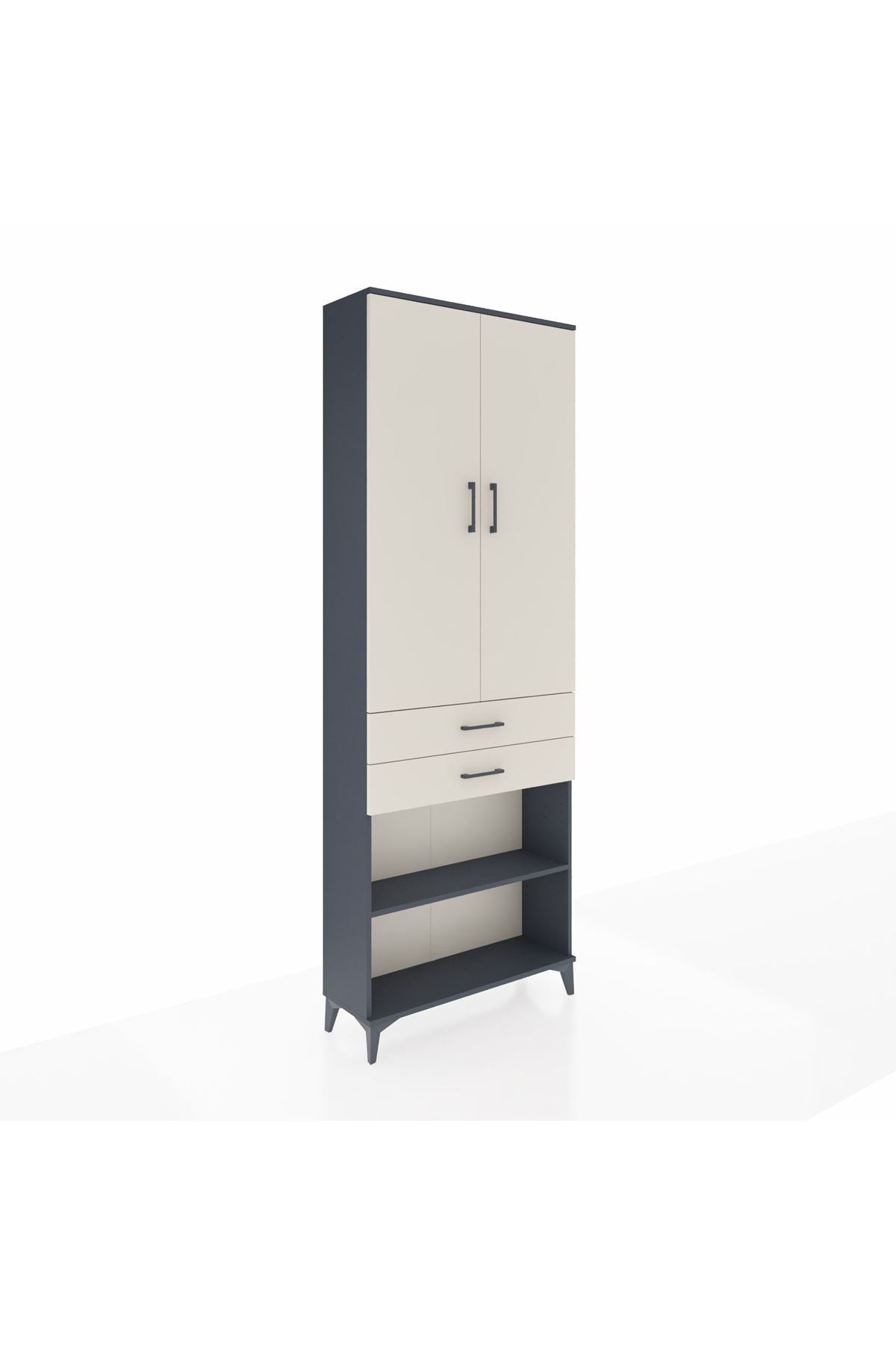 Arges Dolap 5 Raflı 2 Çekmeceli 2 Kapaklı 88x30x243 Antrasit-Aytaşı