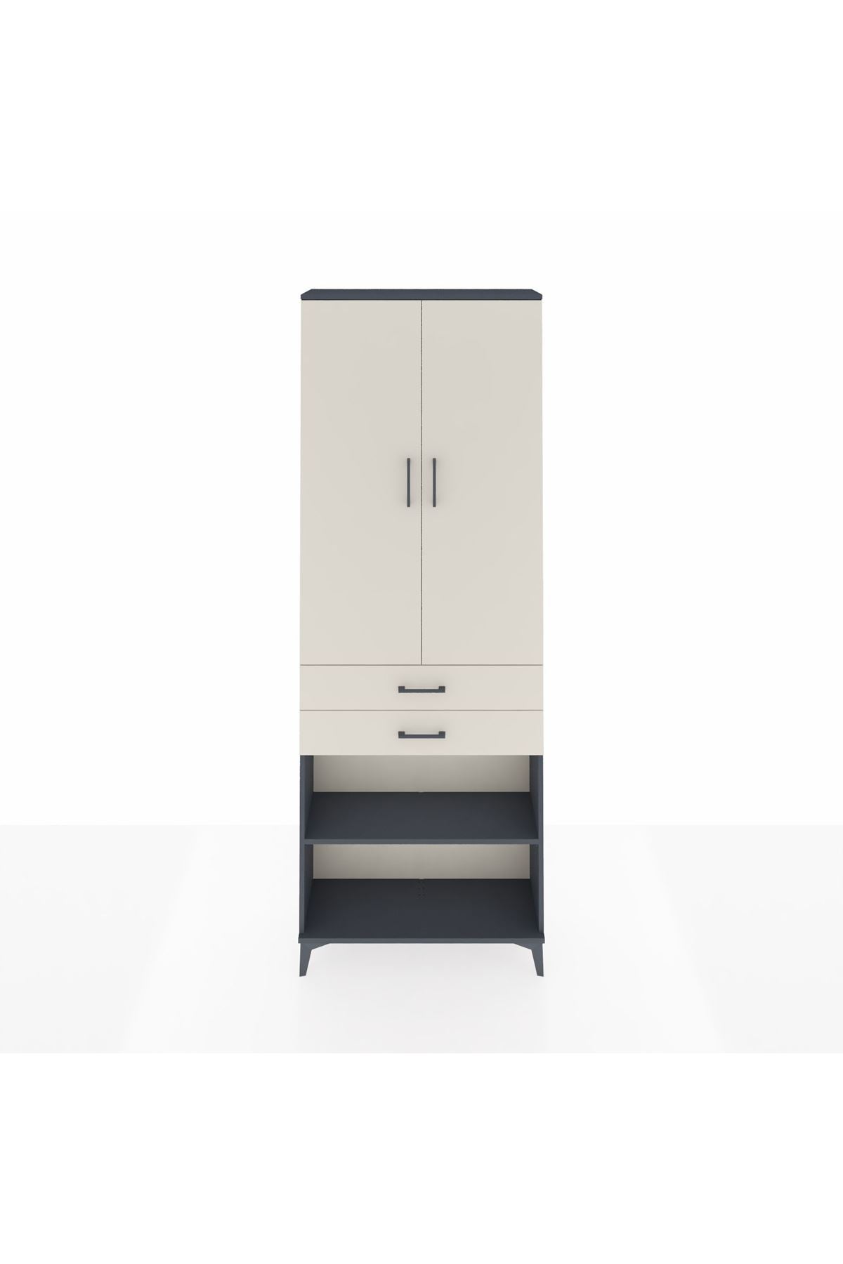 Arges Dolap 5 Raflı 2 Çekmeceli 2 Kapaklı 88x30x243 Antrasit-Aytaşı