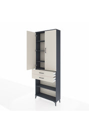 Arges Dolap 5 Raflı 2 Çekmeceli 2 Kapaklı 88x30x243 Antrasit-Aytaşı