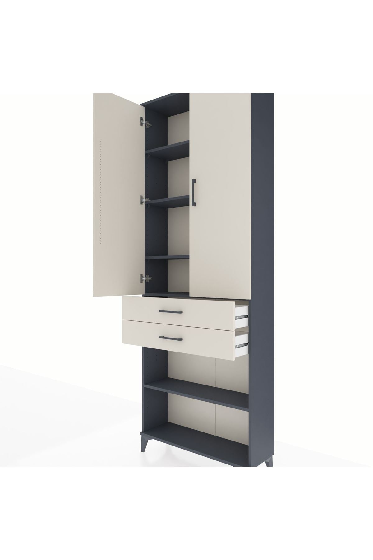 Arges Dolap 5 Raflı 2 Çekmeceli 2 Kapaklı 88x30x243 Antrasit-Aytaşı