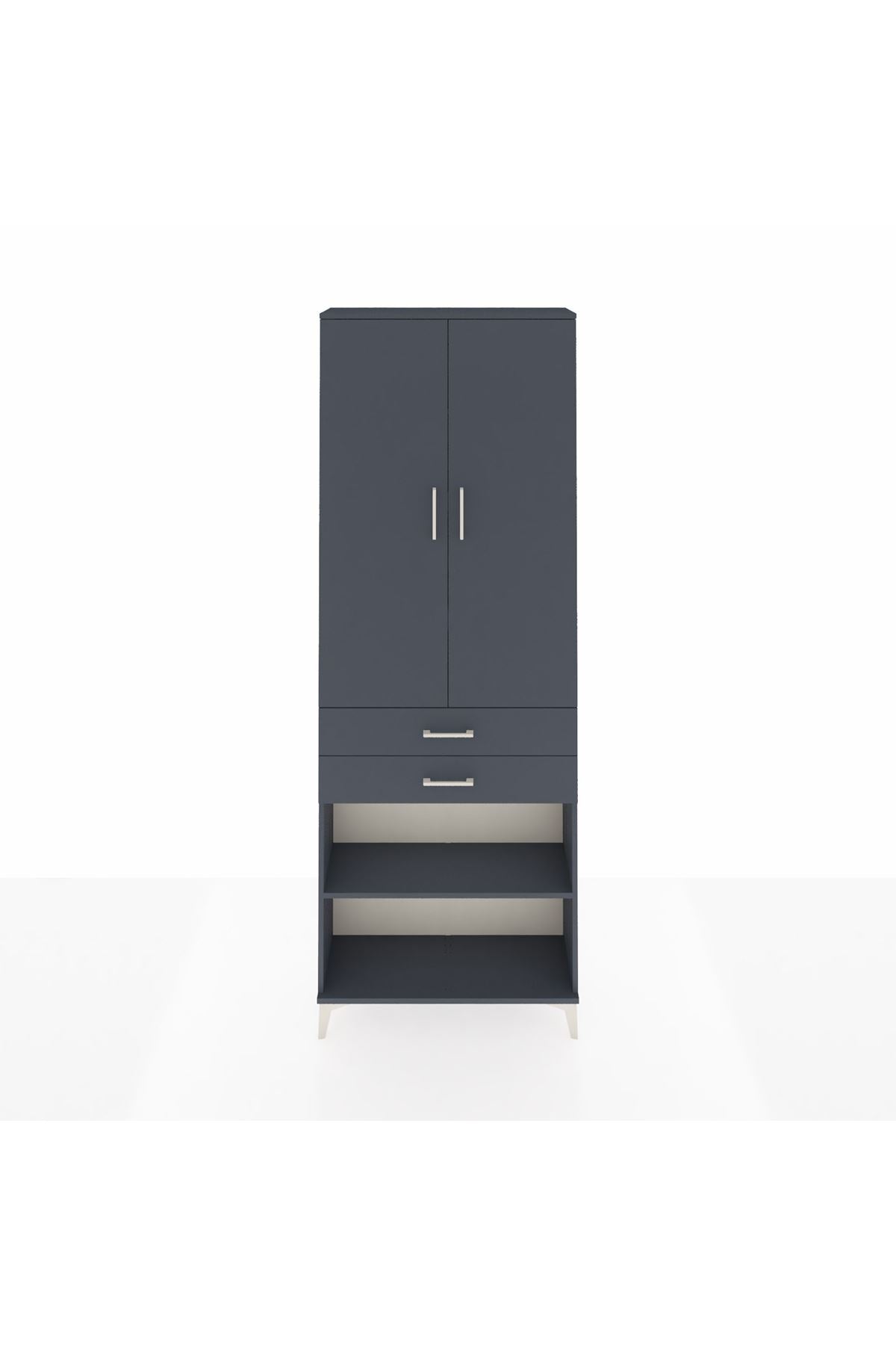 Arges Dolap 5 Raflı 2 Çekmeceli 2 Kapaklı 88x30x243 Antrasit-Antrasit