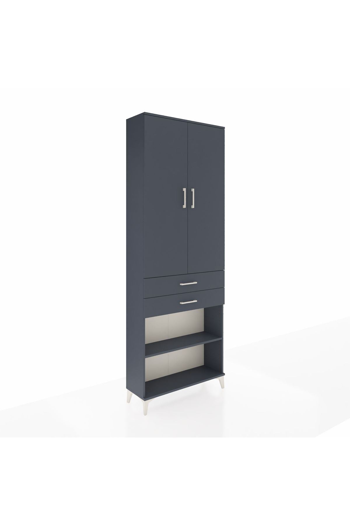 Arges Dolap 5 Raflı 2 Çekmeceli 2 Kapaklı 88x30x243 Antrasit-Antrasit