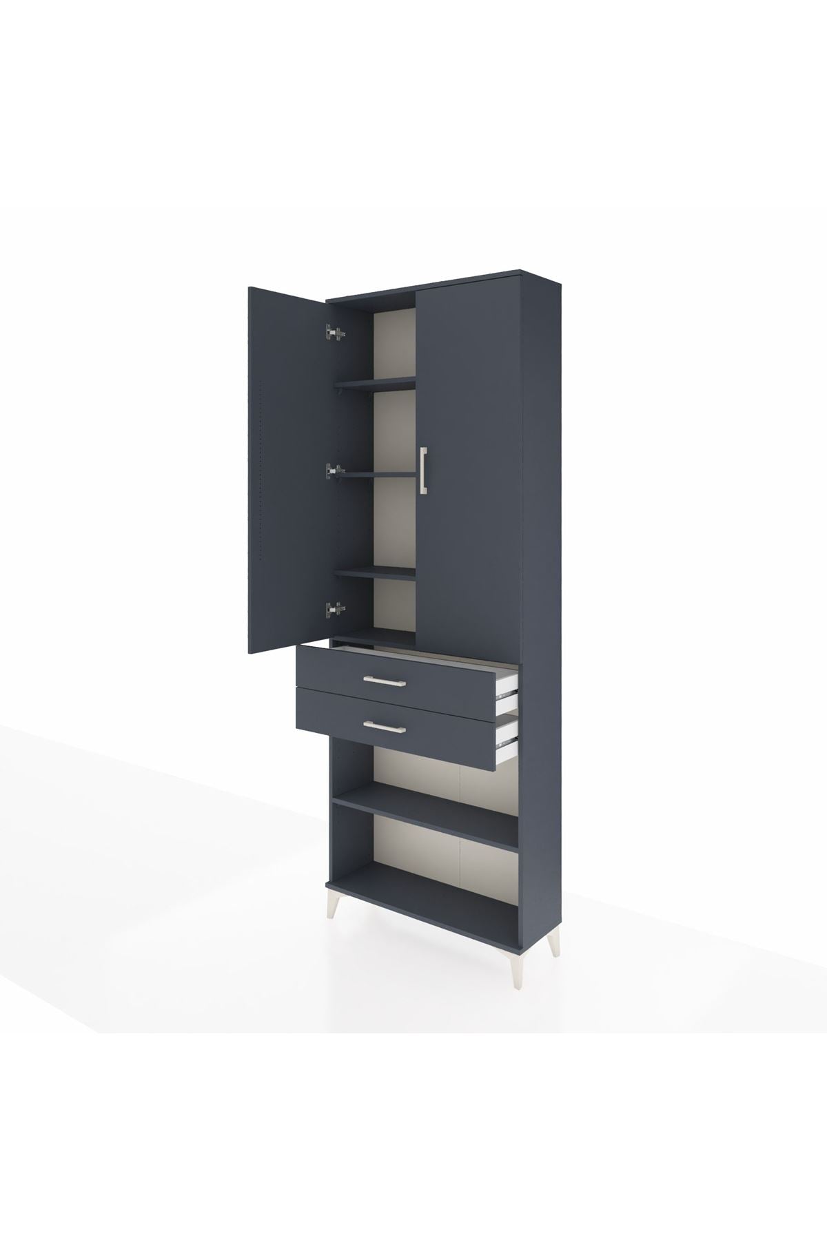 Arges Dolap 5 Raflı 2 Çekmeceli 2 Kapaklı 88x30x243 Antrasit-Antrasit