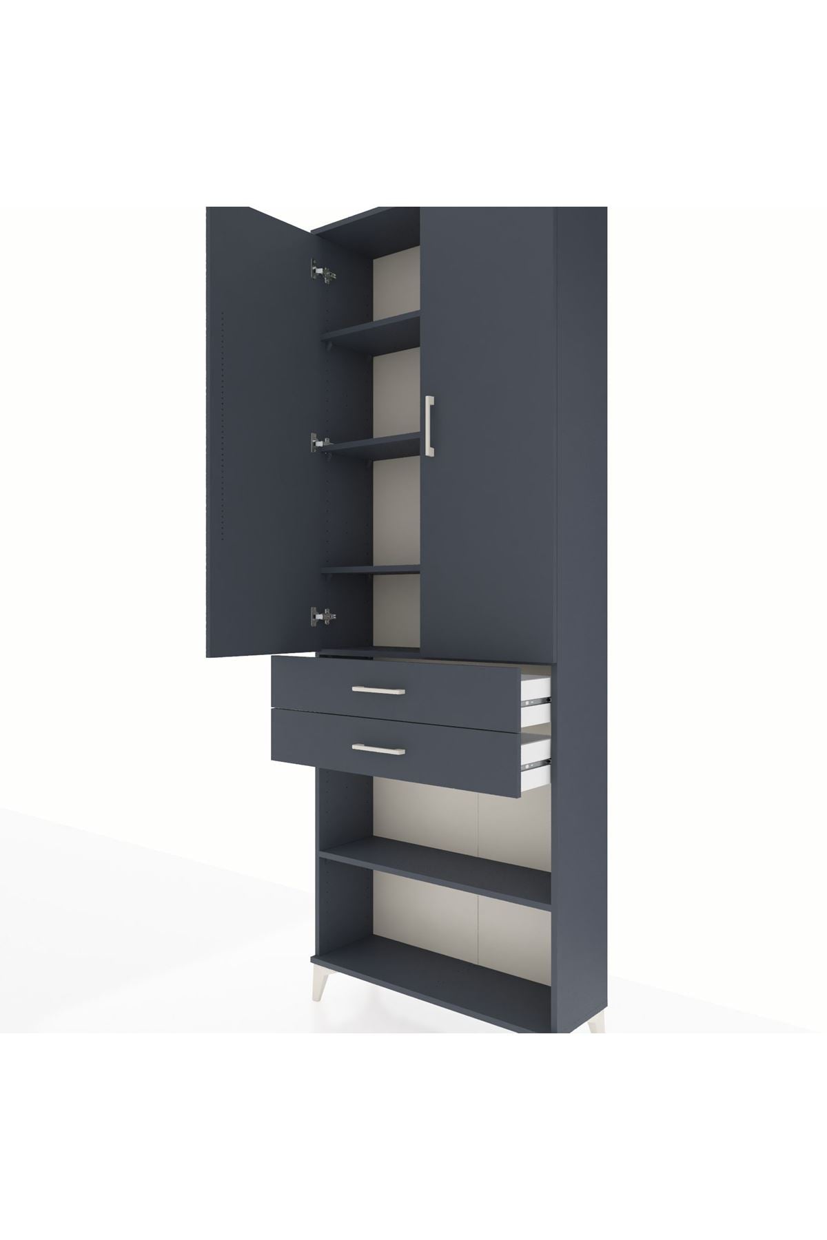 Arges Dolap 5 Raflı 2 Çekmeceli 2 Kapaklı 88x30x243 Antrasit-Antrasit