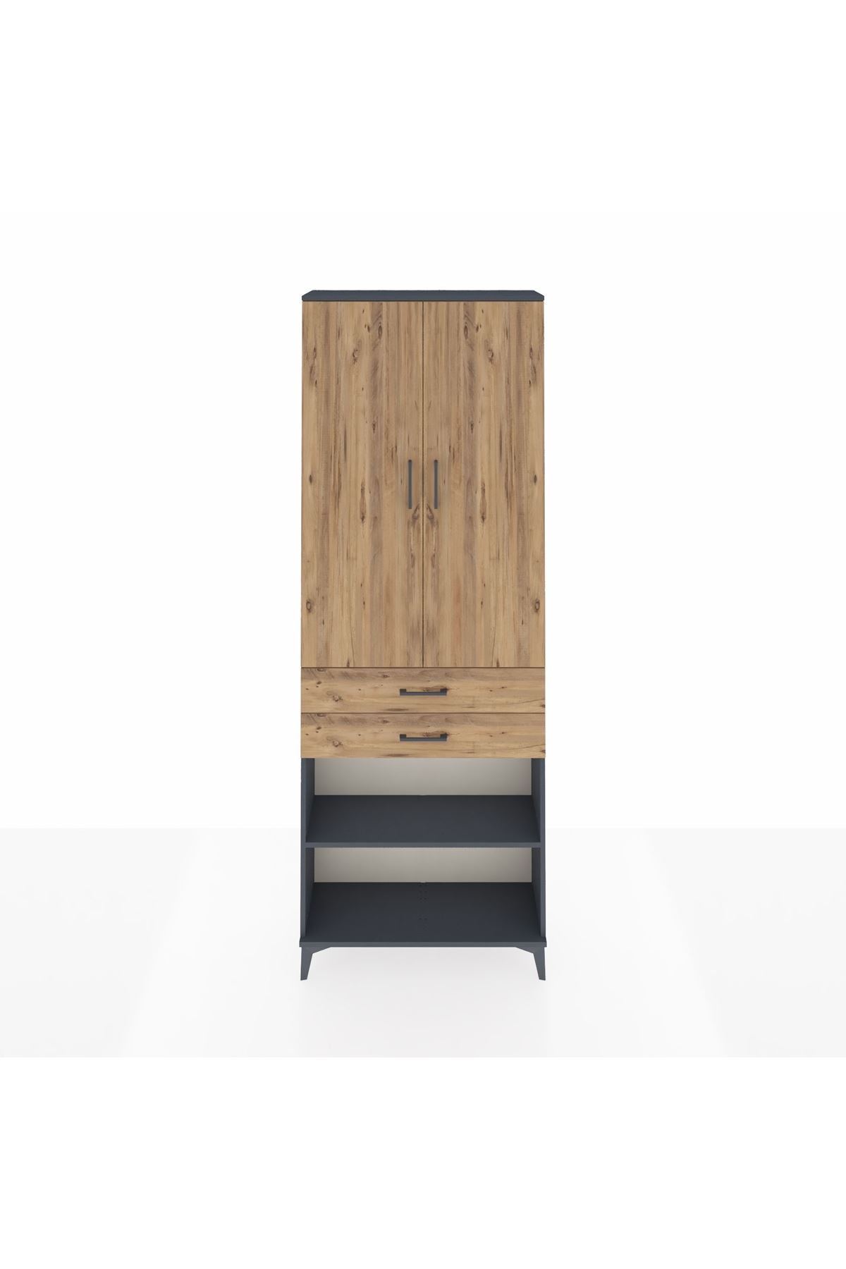 Arges Dolap 5 Raflı 2 Çekmeceli 2 Kapaklı 88x30x243 Antrasit-Çam