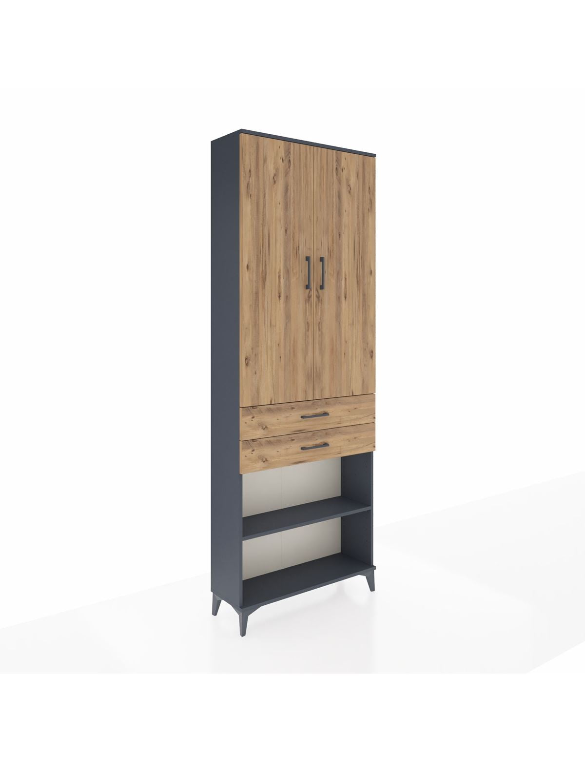 Arges Dolap 5 Raflı 2 Çekmeceli 2 Kapaklı 88x30x243 Antrasit-Çam