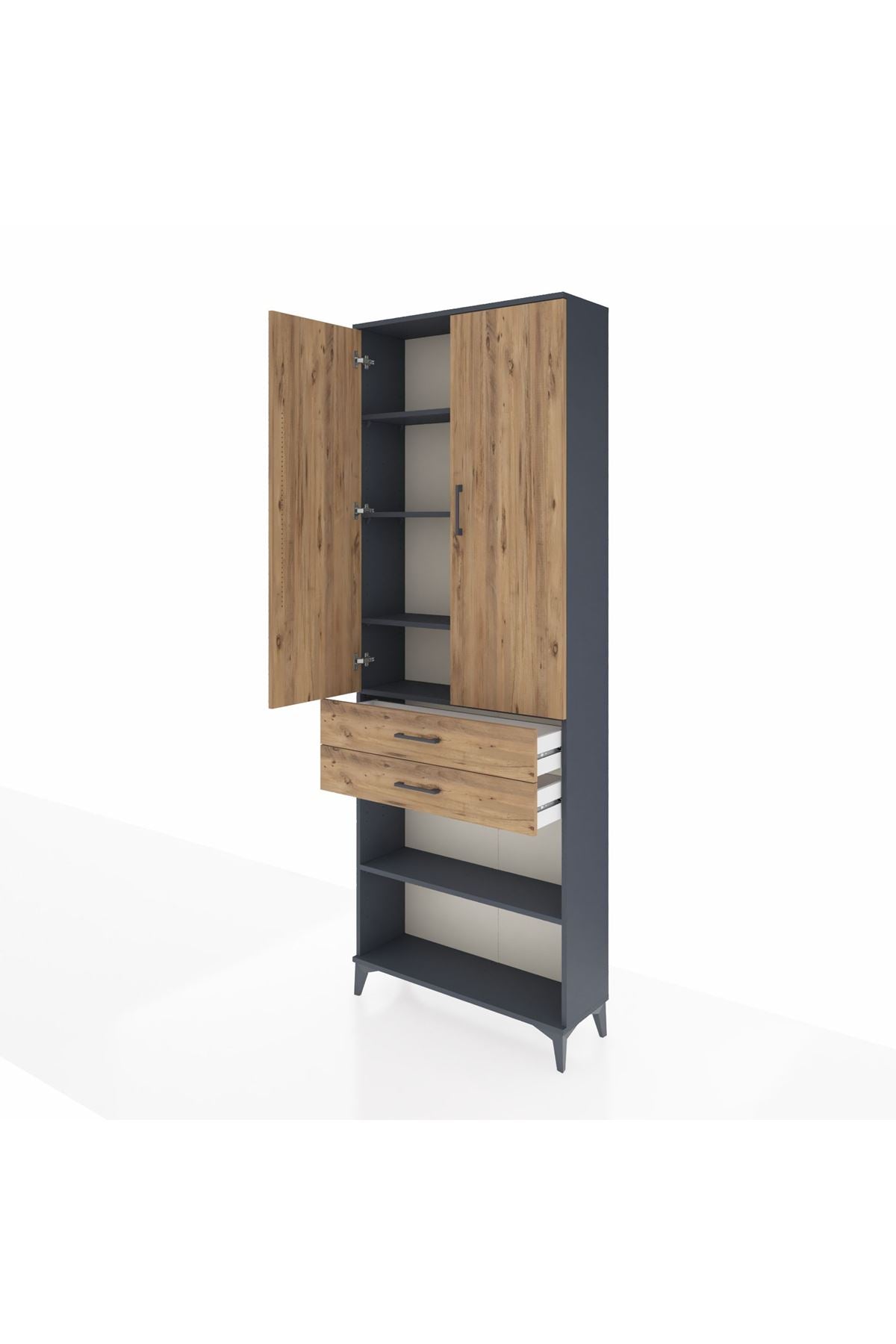 Arges Dolap 5 Raflı 2 Çekmeceli 2 Kapaklı 88x30x243 Antrasit-Çam