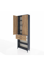 Arges Dolap 5 Raflı 2 Çekmeceli 2 Kapaklı 88x30x243 Antrasit-Çam