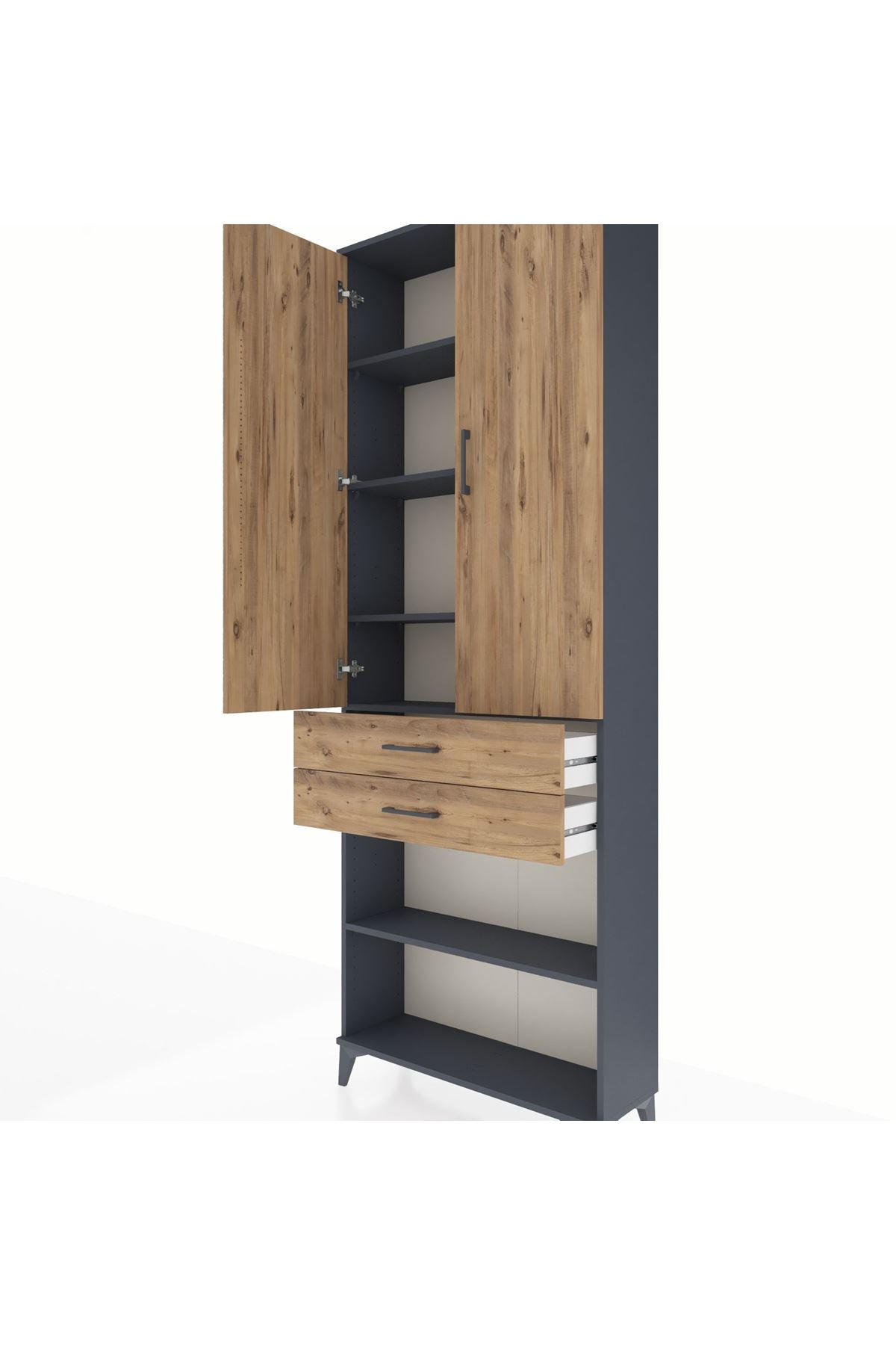 Arges Dolap 5 Raflı 2 Çekmeceli 2 Kapaklı 88x30x243 Antrasit-Çam