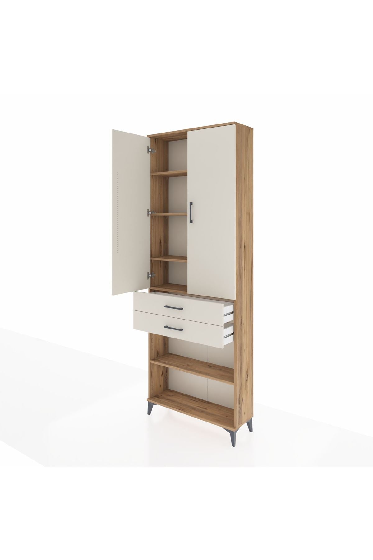 Arges Dolap 5 Raflı 2 Çekmeceli 2 Kapaklı 88x30x243 Çam-Aytaşı