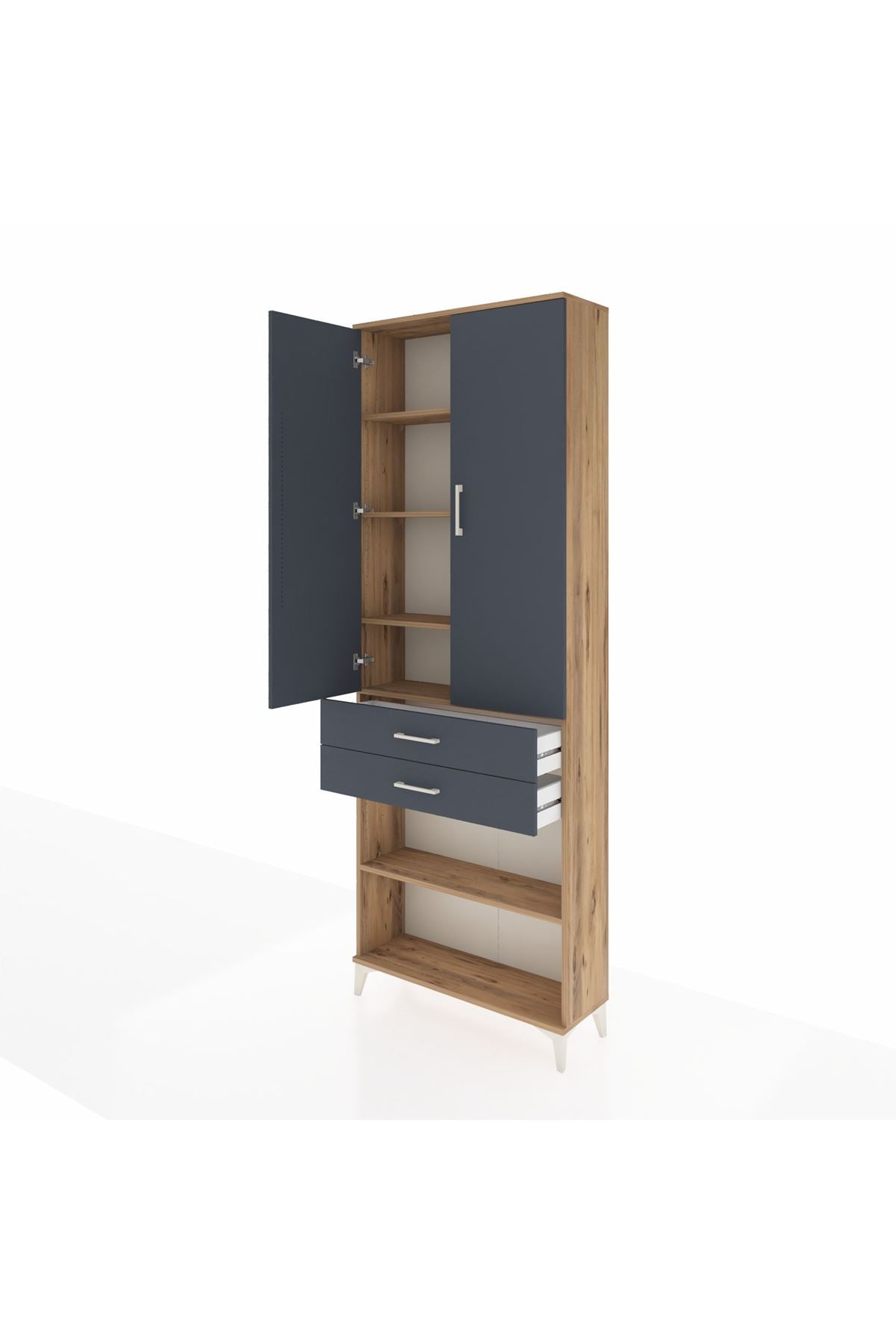 Arges Dolap 5 Raflı 2 Çekmeceli 2 Kapaklı 88x30x243 Çam-Antrasit