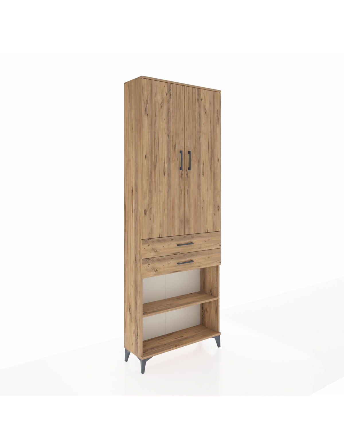 Arges Dolap 5 Raflı 2 Çekmeceli 2 Kapaklı 88x30x243 Çam-Çam