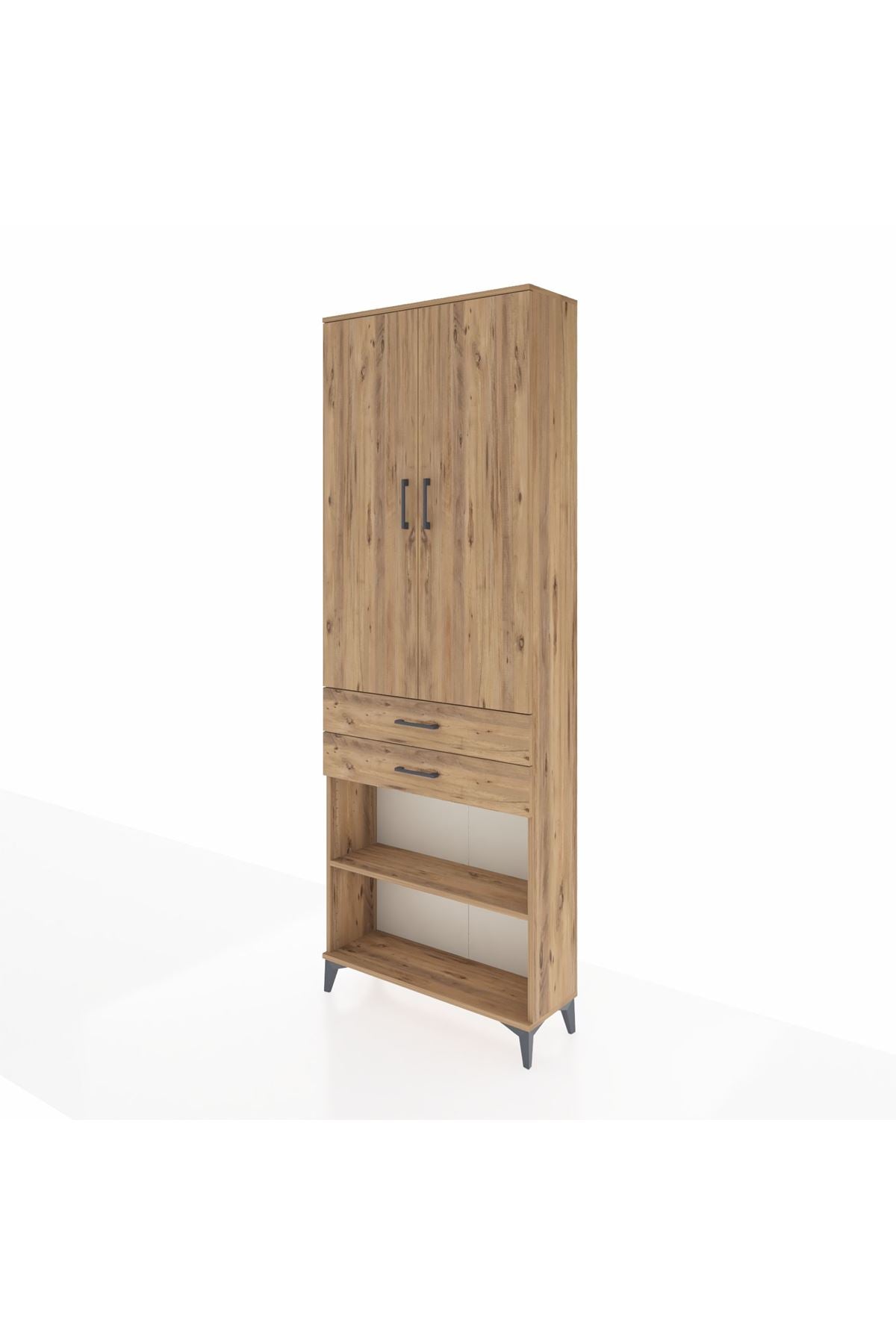 Arges Dolap 5 Raflı 2 Çekmeceli 2 Kapaklı 88x30x243 Çam-Çam