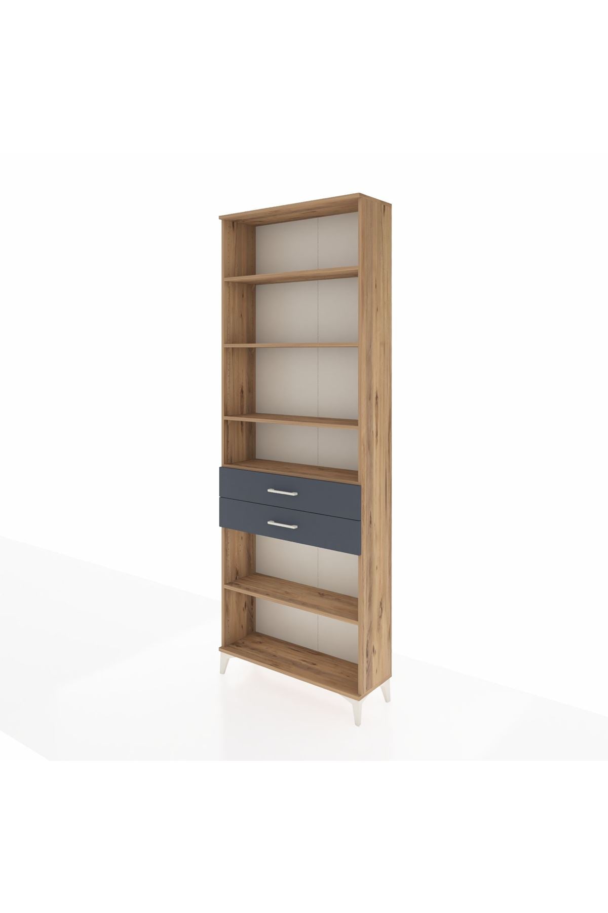 Arges Dolap 5 Raflı 2 Çekmeceli 88x30x243 Çam-Antrasit