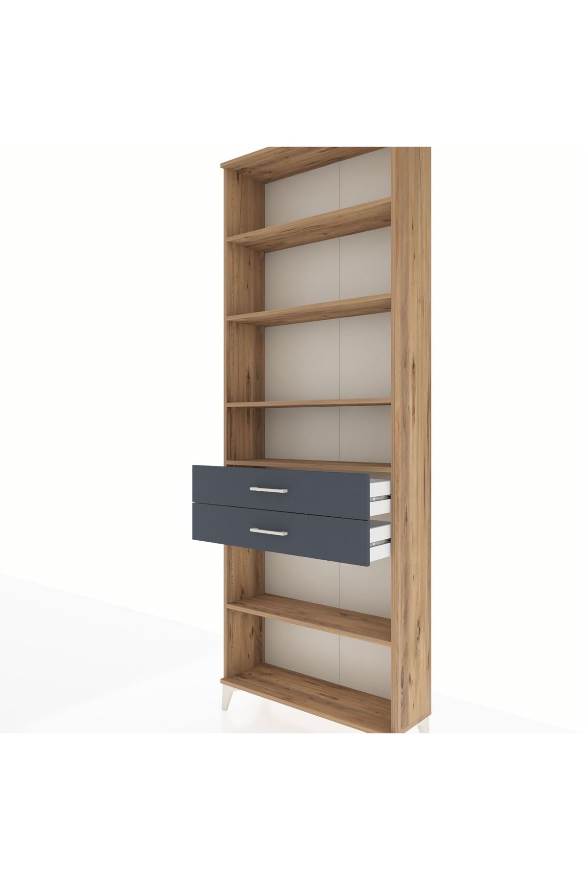 Arges Dolap 5 Raflı 2 Çekmeceli 88x30x243 Çam-Antrasit