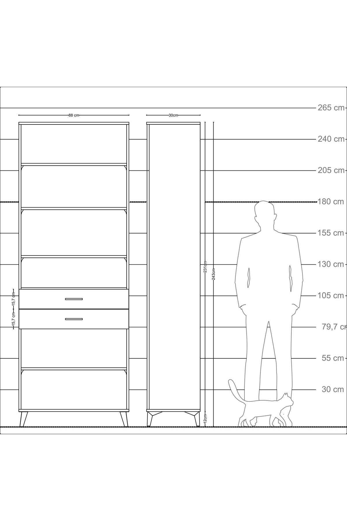 Arges Dolap 5 Raflı 2 Çekmeceli 88x30x243 Çam-Antrasit