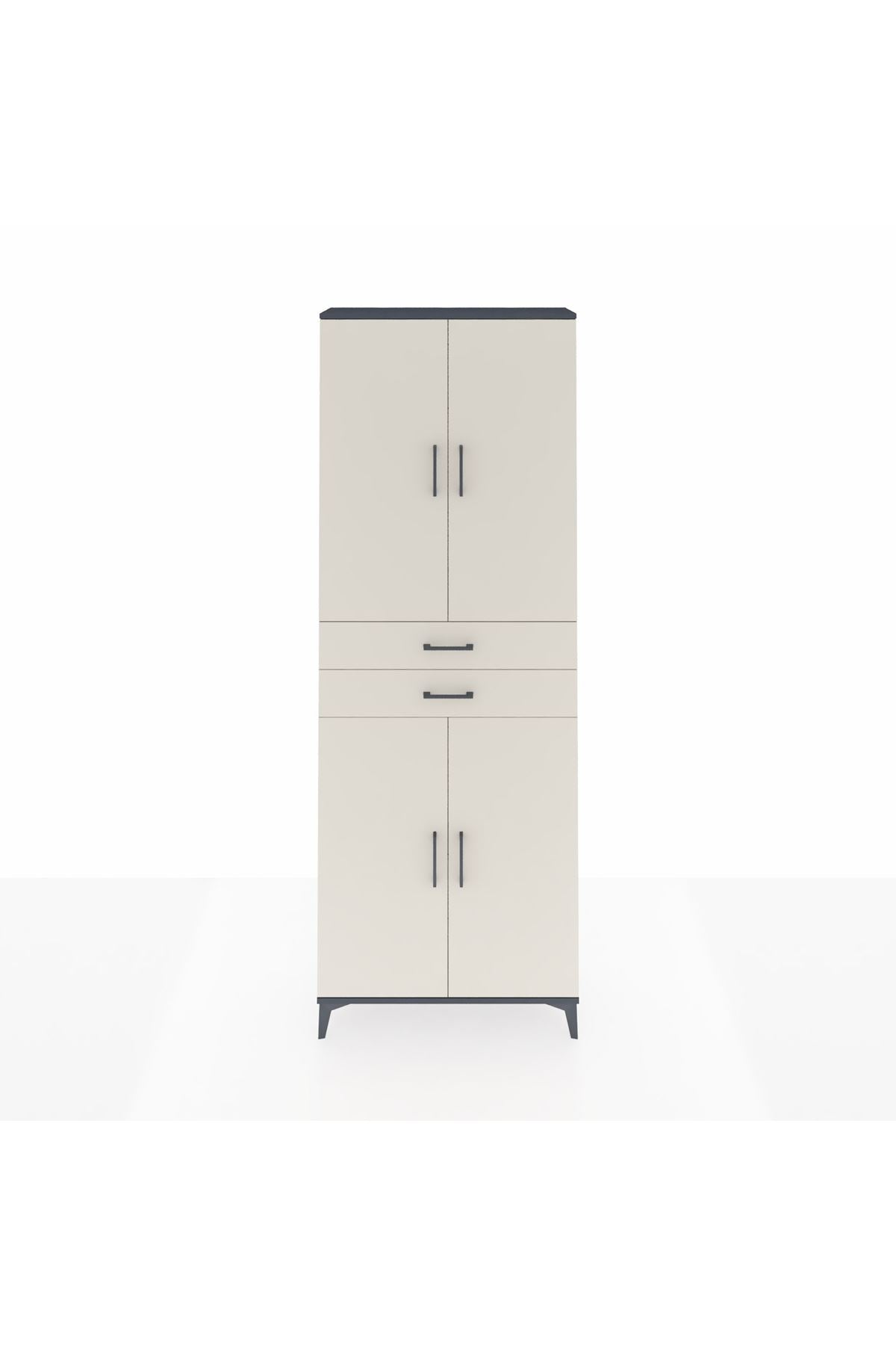 Arges Dolap 4 Raflı 2 Çekmeceli 4 Kapaklı 88x30x243 Antrasit-Aytaşı