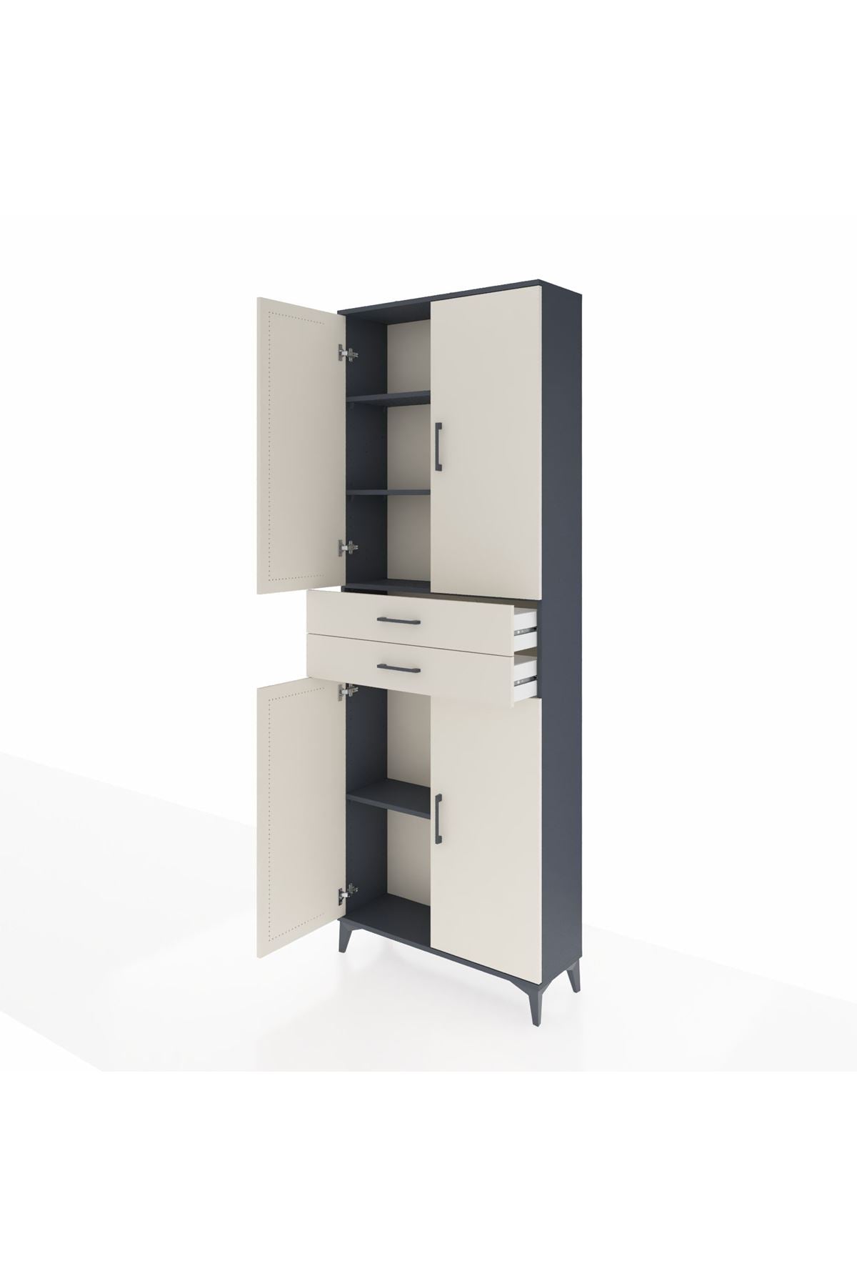 Arges Dolap 4 Raflı 2 Çekmeceli 4 Kapaklı 88x30x243 Antrasit-Aytaşı
