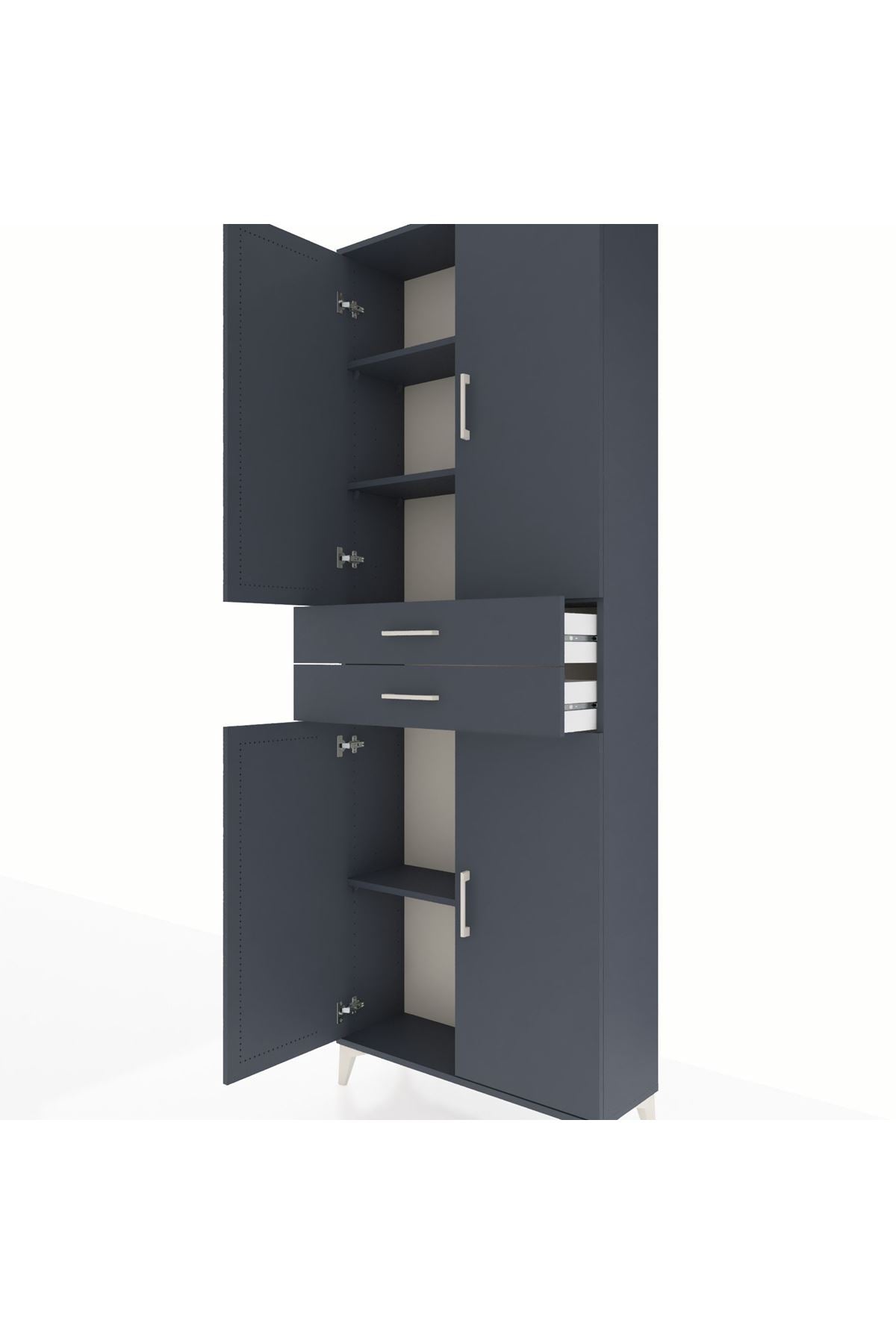 Arges Dolap 4 Raflı 2 Çekmeceli 4 Kapaklı 88x30x243 Antrasit-Antrasit