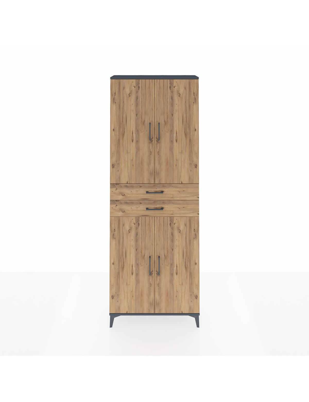 Arges Dolap 4 Raflı 2 Çekmeceli 4 Kapaklı 88x30x243 Antrasit-Çam