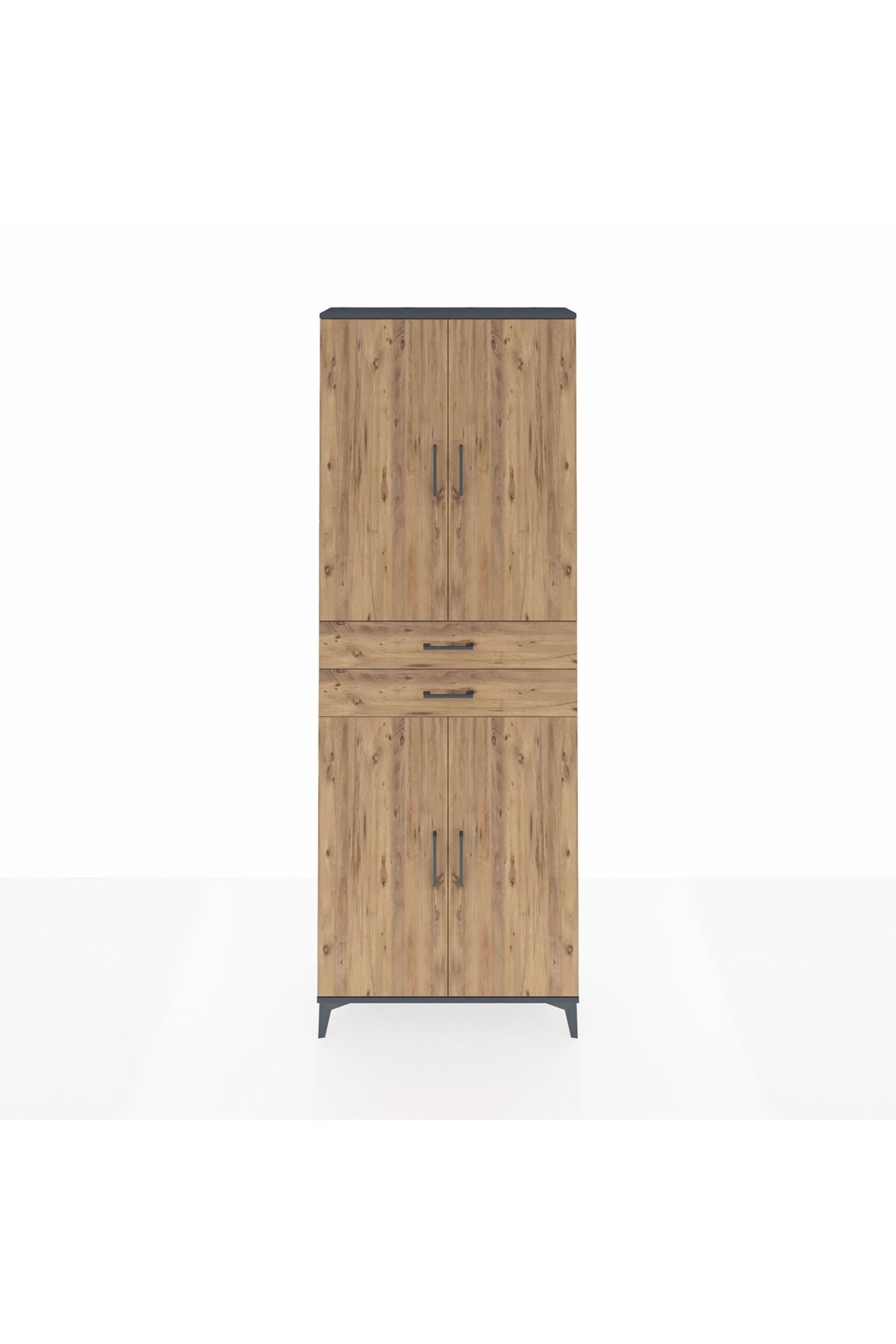 Arges Dolap 4 Raflı 2 Çekmeceli 4 Kapaklı 88x30x243 Antrasit-Çam