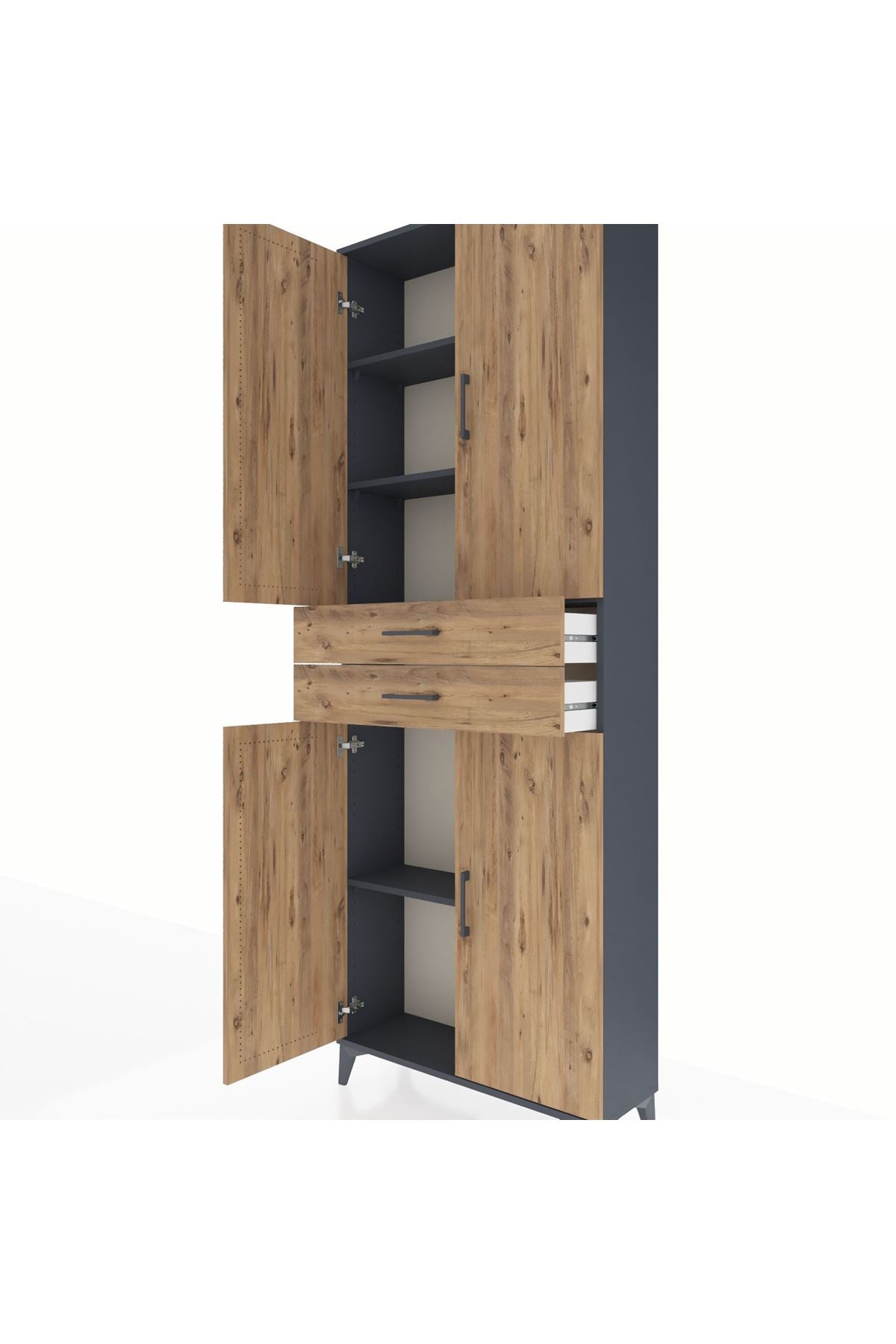 Arges Dolap 4 Raflı 2 Çekmeceli 4 Kapaklı 88x30x243 Antrasit-Çam