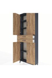 Arges Dolap 4 Raflı 2 Çekmeceli 4 Kapaklı 88x30x243 Antrasit-Çam