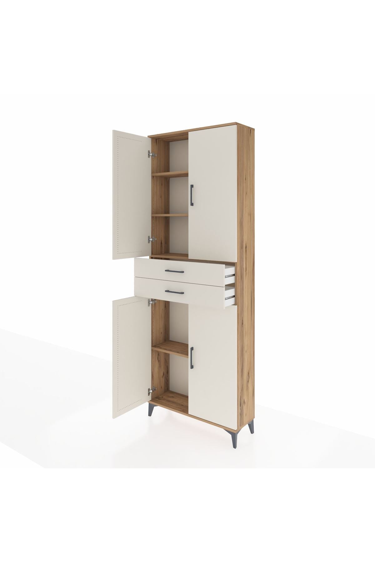 Arges Dolap 4 Raflı 2 Çekmeceli 4 Kapaklı 88x30x243 Çam-Aytaşı