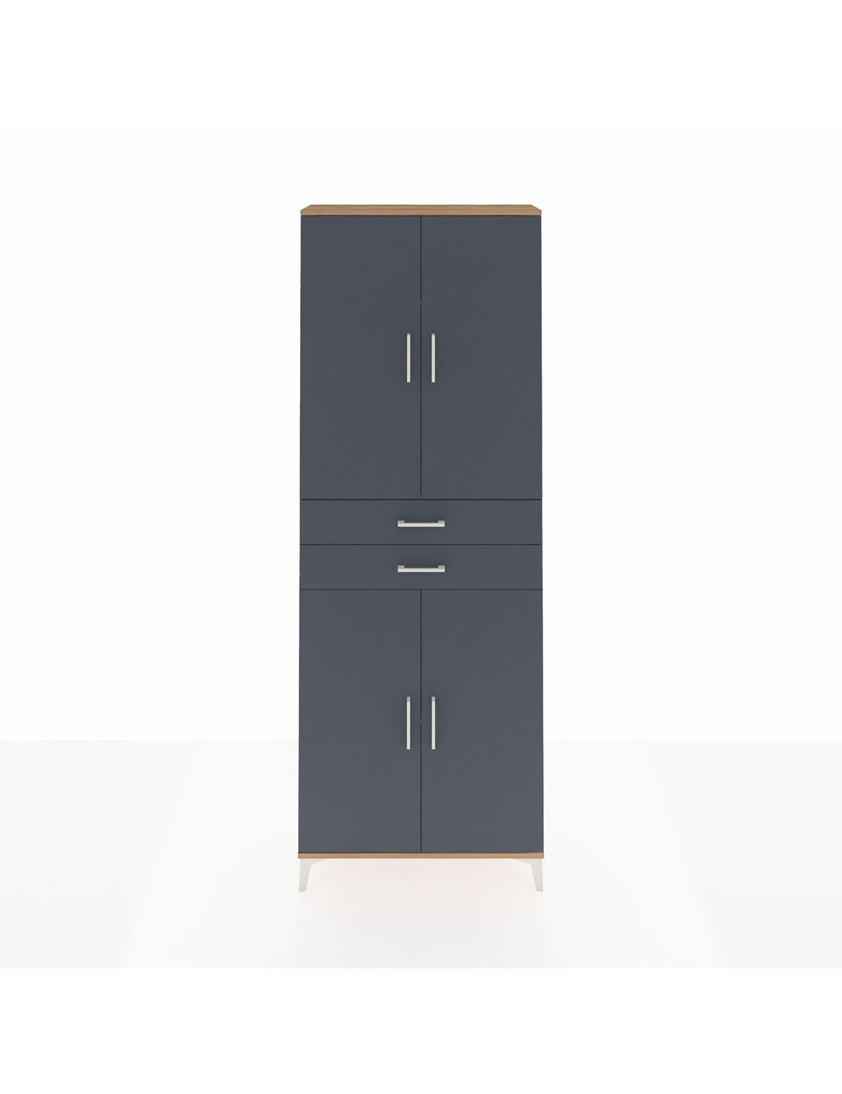 Arges Dolap 4 Raflı 2 Çekmeceli 4 Kapaklı 88x30x243 Çam-Antrasit