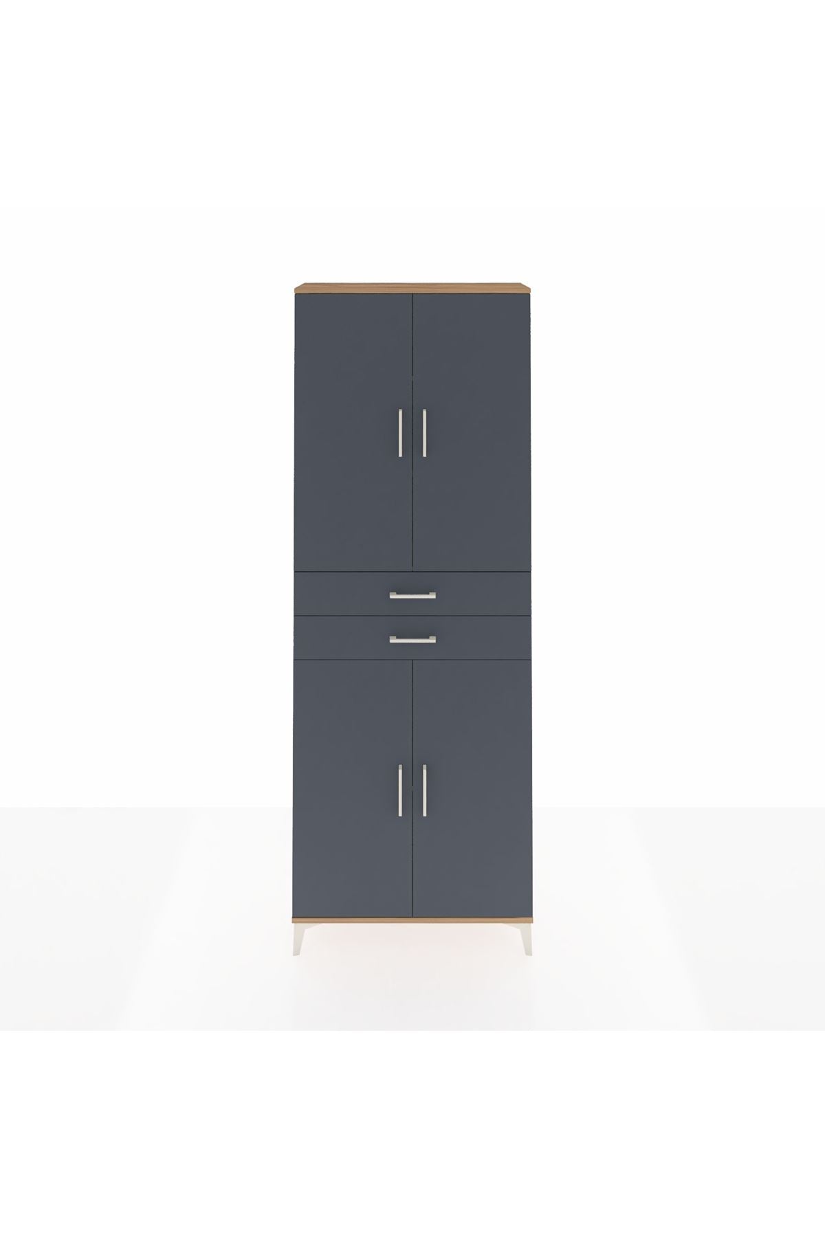 Arges Dolap 4 Raflı 2 Çekmeceli 4 Kapaklı 88x30x243 Çam-Antrasit