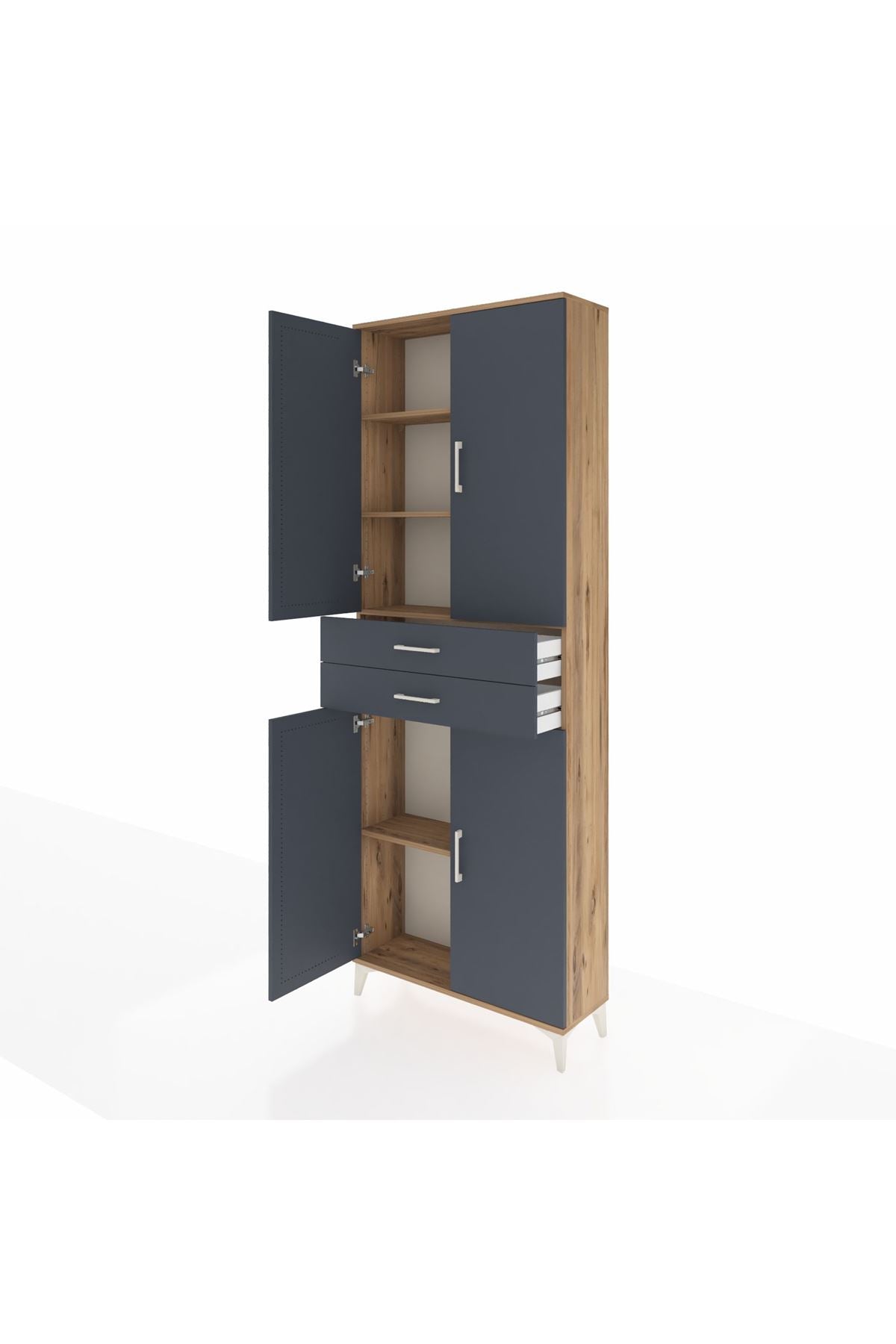 Arges Dolap 4 Raflı 2 Çekmeceli 4 Kapaklı 88x30x243 Çam-Antrasit