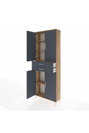 Arges Dolap 4 Raflı 2 Çekmeceli 4 Kapaklı 88x30x243 Çam-Antrasit