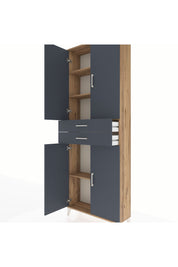 Arges Dolap 4 Raflı 2 Çekmeceli 4 Kapaklı 88x30x243 Çam-Antrasit