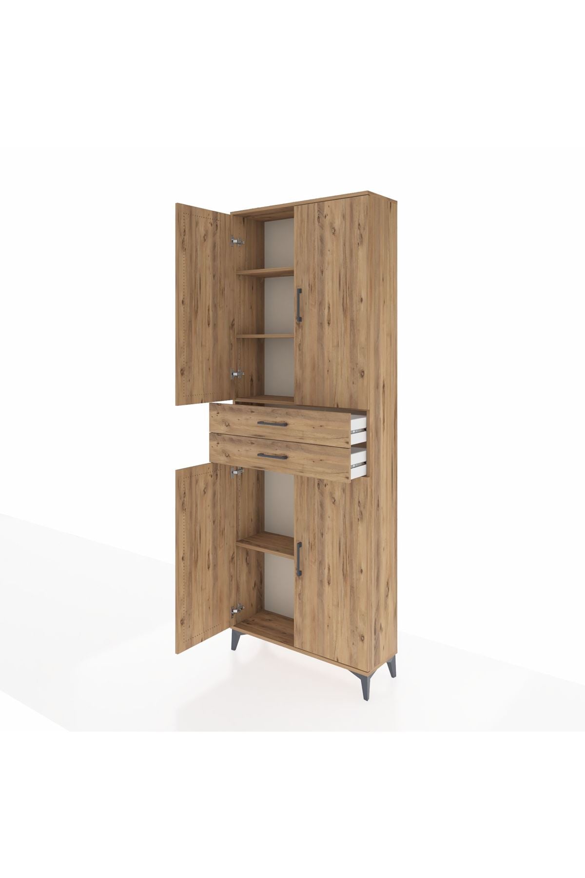 Arges Dolap 4 Raflı 2 Çekmeceli 4 Kapaklı 88x30x243 Çam-Çam