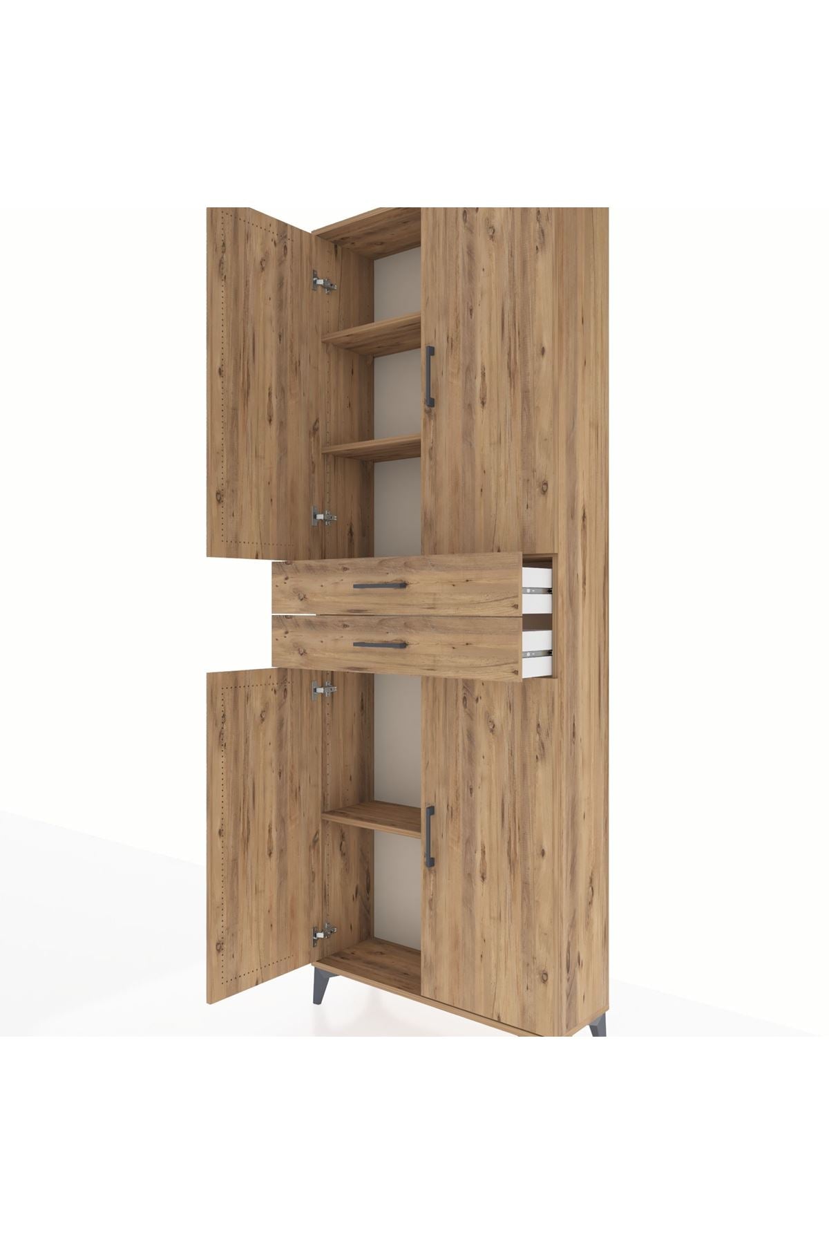 Arges Dolap 4 Raflı 2 Çekmeceli 4 Kapaklı 88x30x243 Çam-Çam