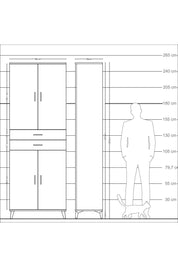 Arges Dolap 4 Raflı 2 Çekmeceli 4 Kapaklı 88x30x243 Çam-Çam