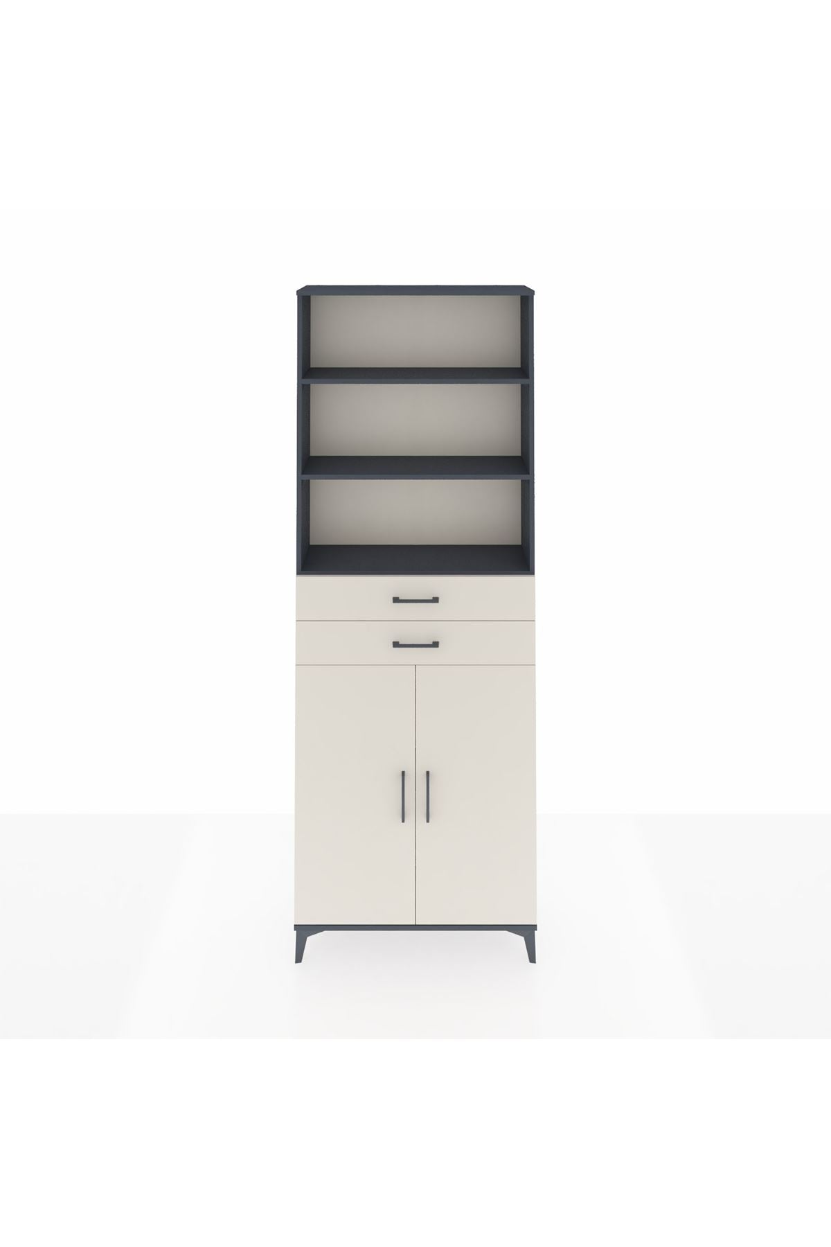 Arges Dolap 4 Raflı 2 Çekmeceli 2 Kapaklı 88x30x243 Antrasit-Aytaşı