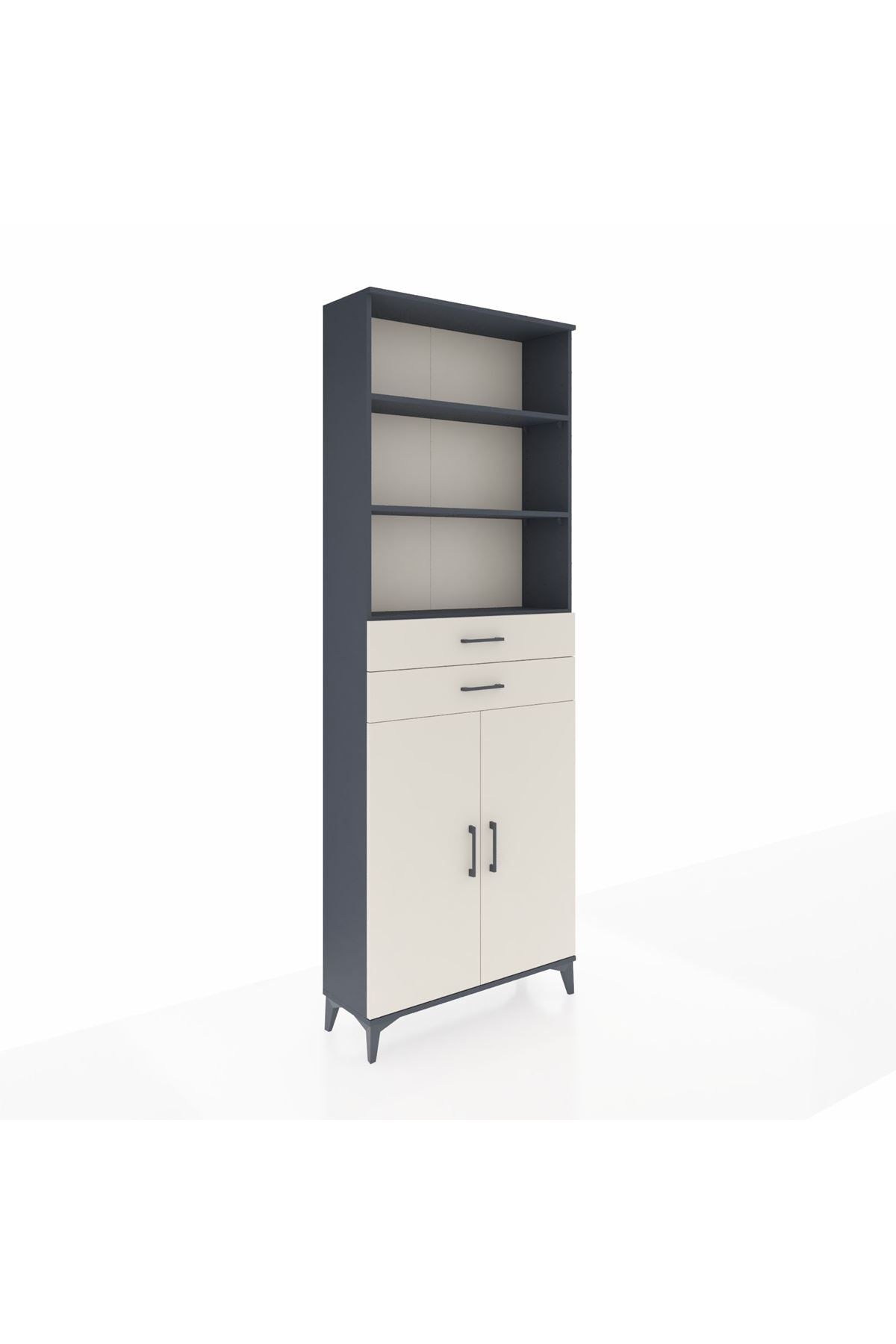 Arges Dolap 4 Raflı 2 Çekmeceli 2 Kapaklı 88x30x243 Antrasit-Aytaşı