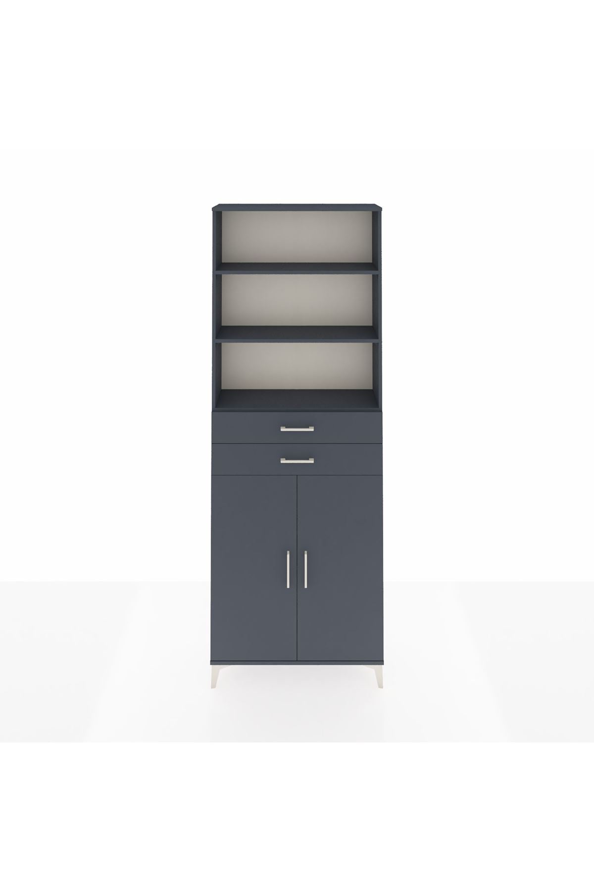 Arges Dolap 4 Raflı 2 Çekmeceli 2 Kapaklı 88x30x243 Antrasit-Antrasit