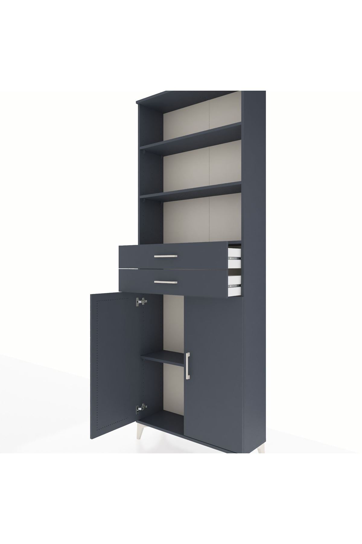 Arges Dolap 4 Raflı 2 Çekmeceli 2 Kapaklı 88x30x243 Antrasit-Antrasit