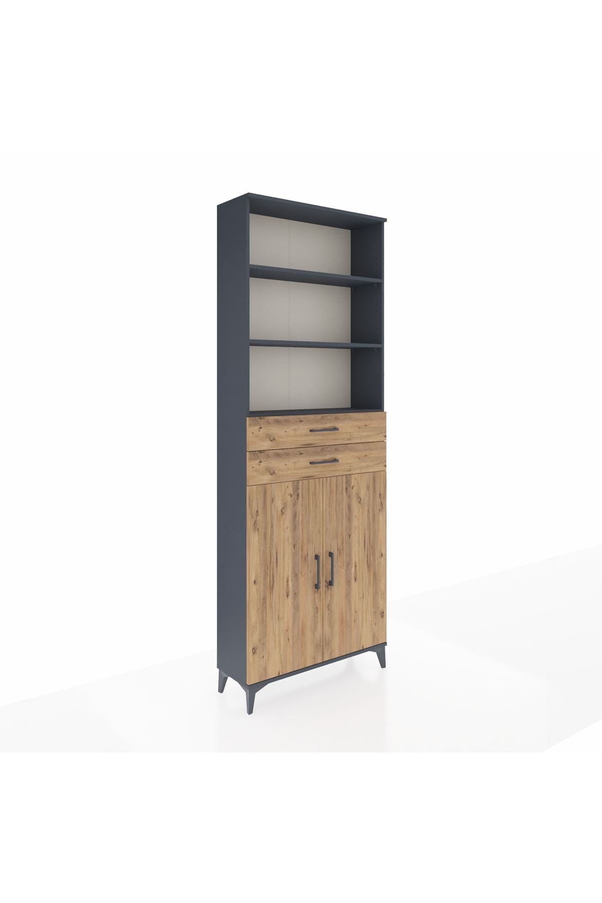 Arges Dolap 4 Raflı 2 Çekmeceli 2 Kapaklı 88x30x243 Antrasit-Çam