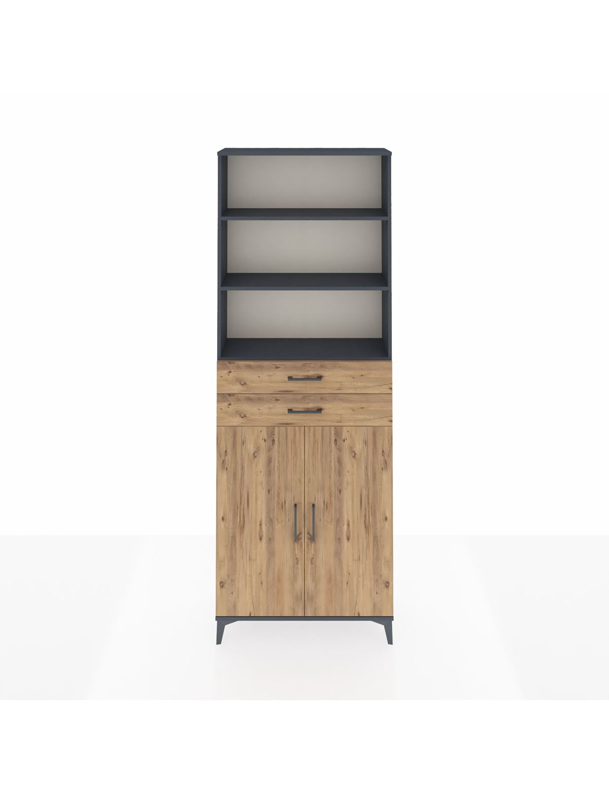 Arges Dolap 4 Raflı 2 Çekmeceli 2 Kapaklı 88x30x243 Antrasit-Çam