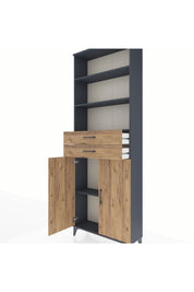 Arges Dolap 4 Raflı 2 Çekmeceli 2 Kapaklı 88x30x243 Antrasit-Çam